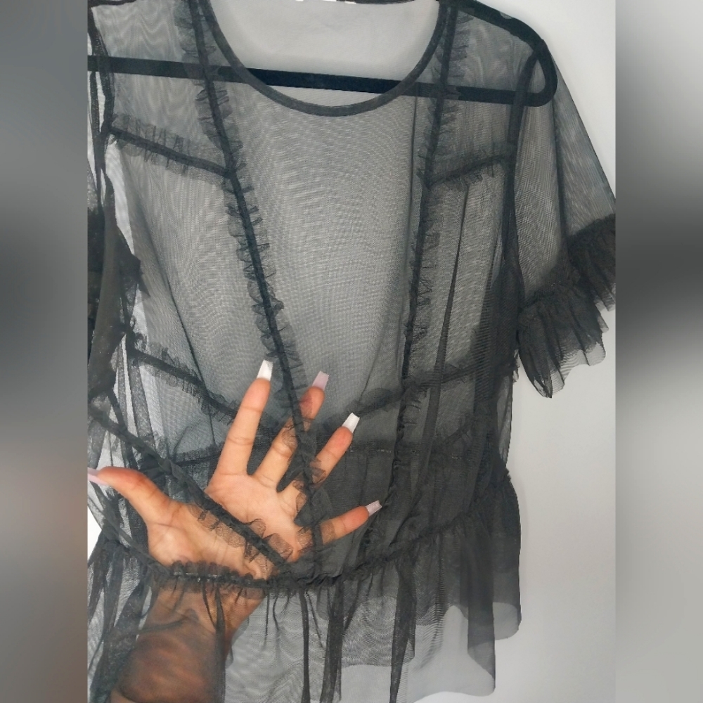 Mesh Ruffle black shirt